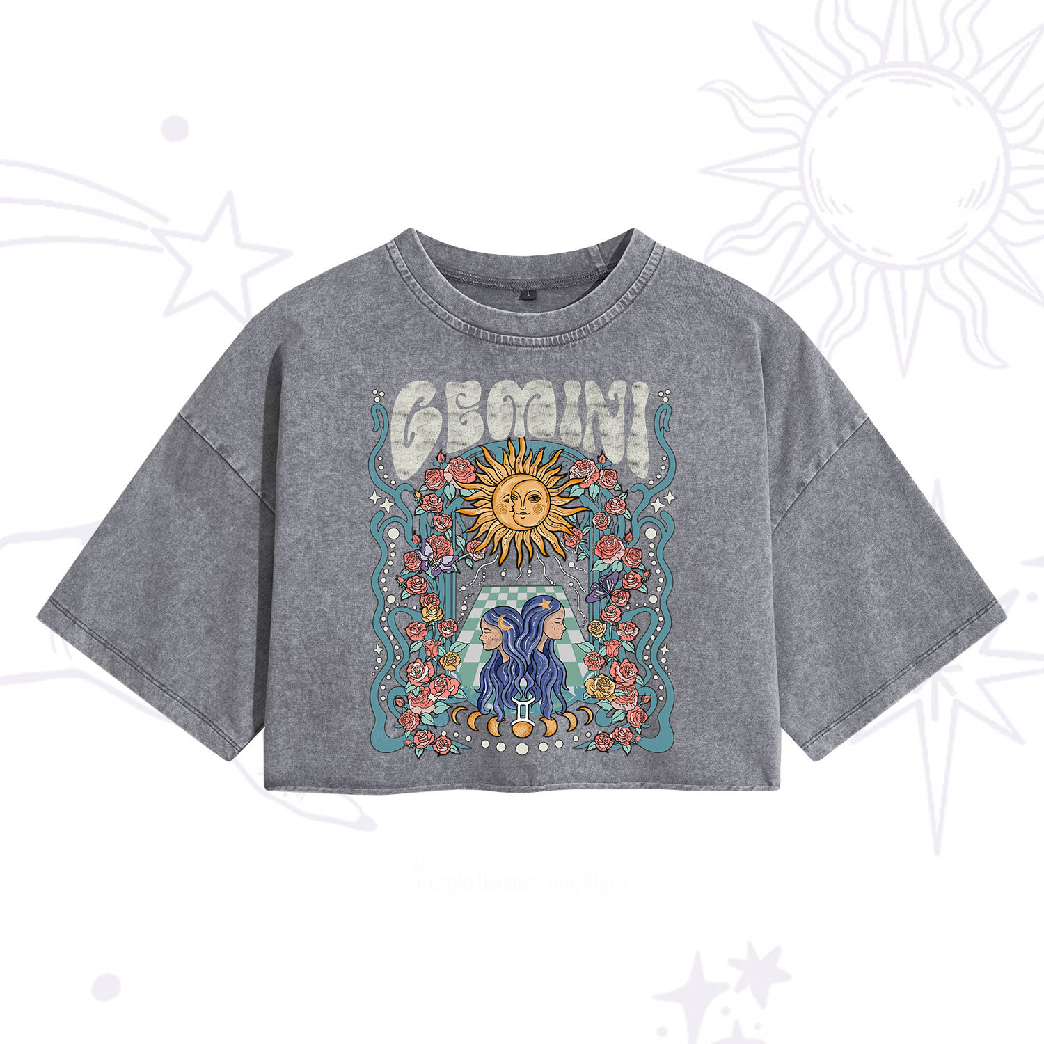 Purplehecate Gemini Spirit Zodiac Washed Cropped T-Shirt
