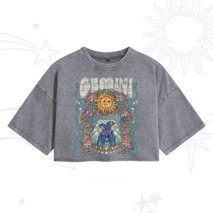 Purplehecate Gemini Spirit Zodiac Washed Cropped T-Shirt
