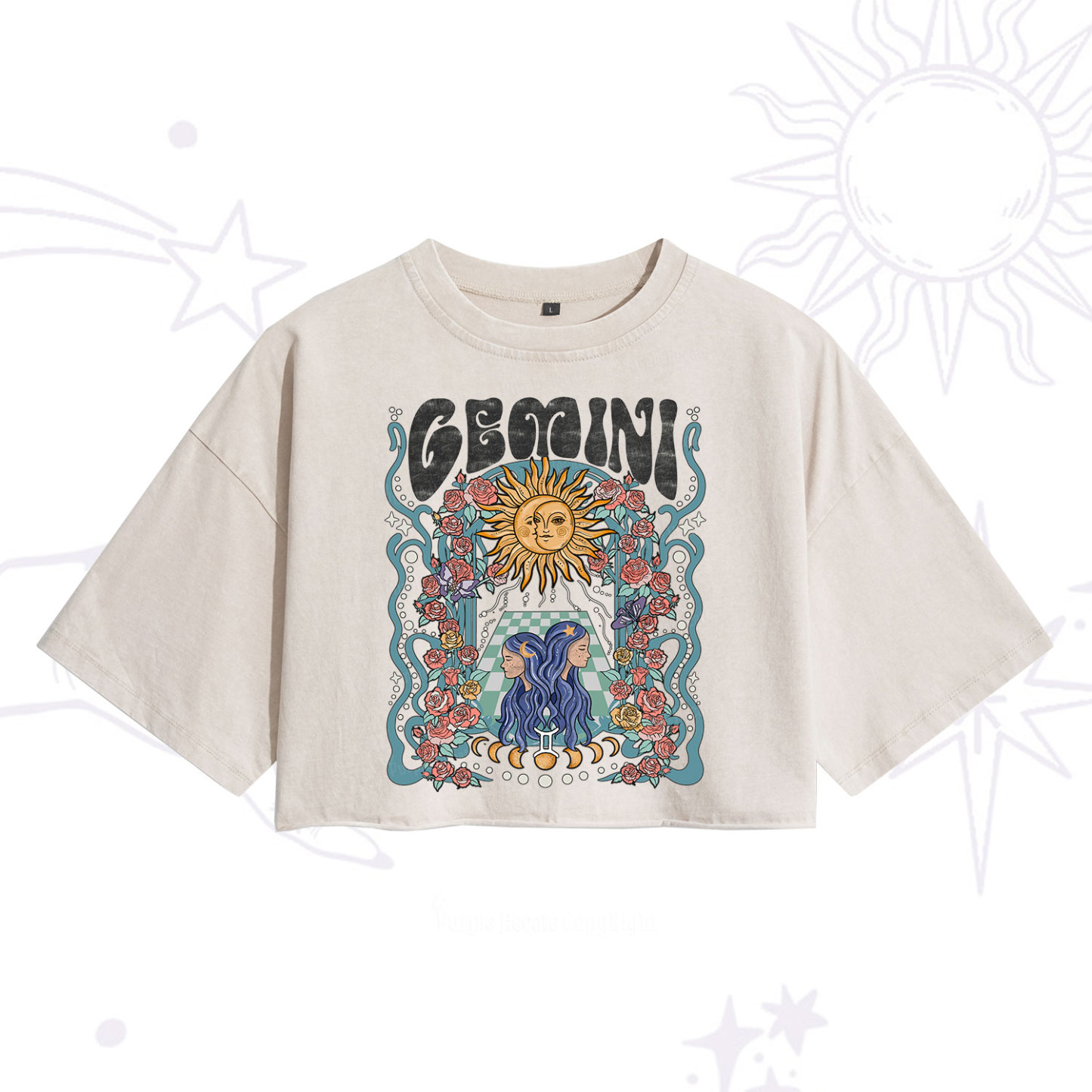 Purplehecate Gemini Spirit Zodiac Washed Cropped T-Shirt