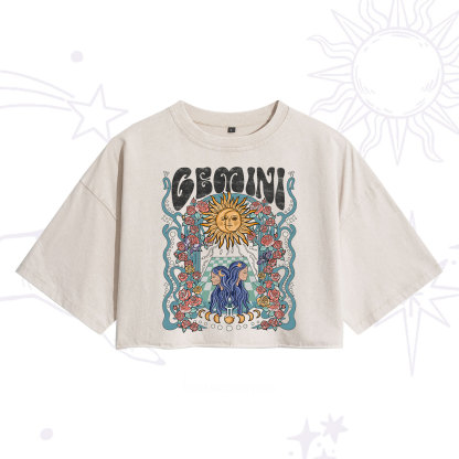 Purplehecate Gemini Spirit Zodiac Washed Cropped T-Shirt