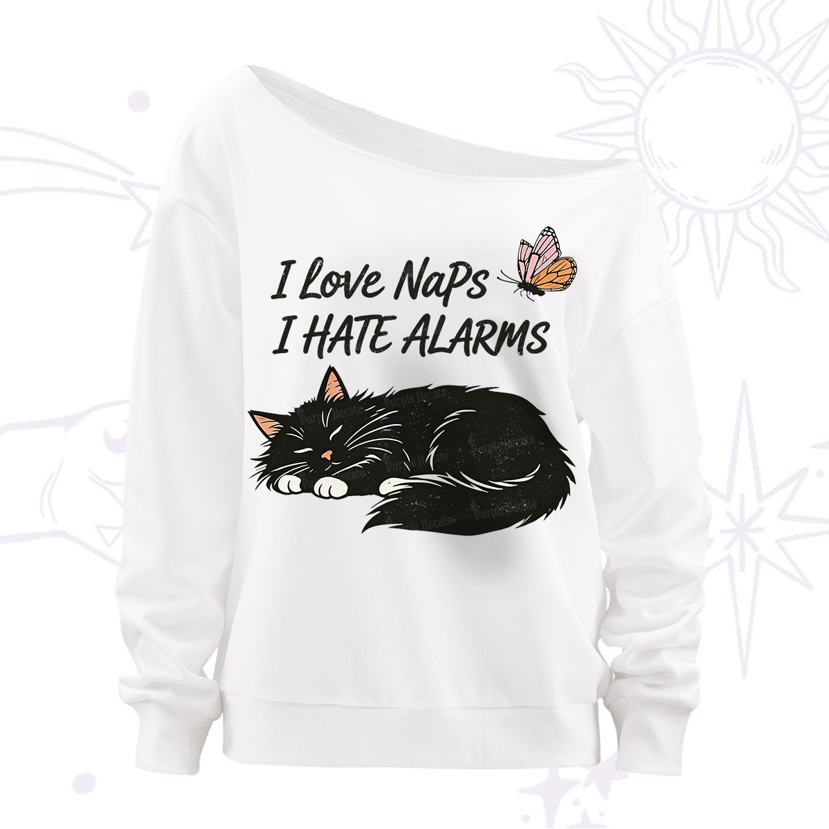 Purplehecate I Love Naps I Hate Alarms Off The Shoulder Sweatshirt