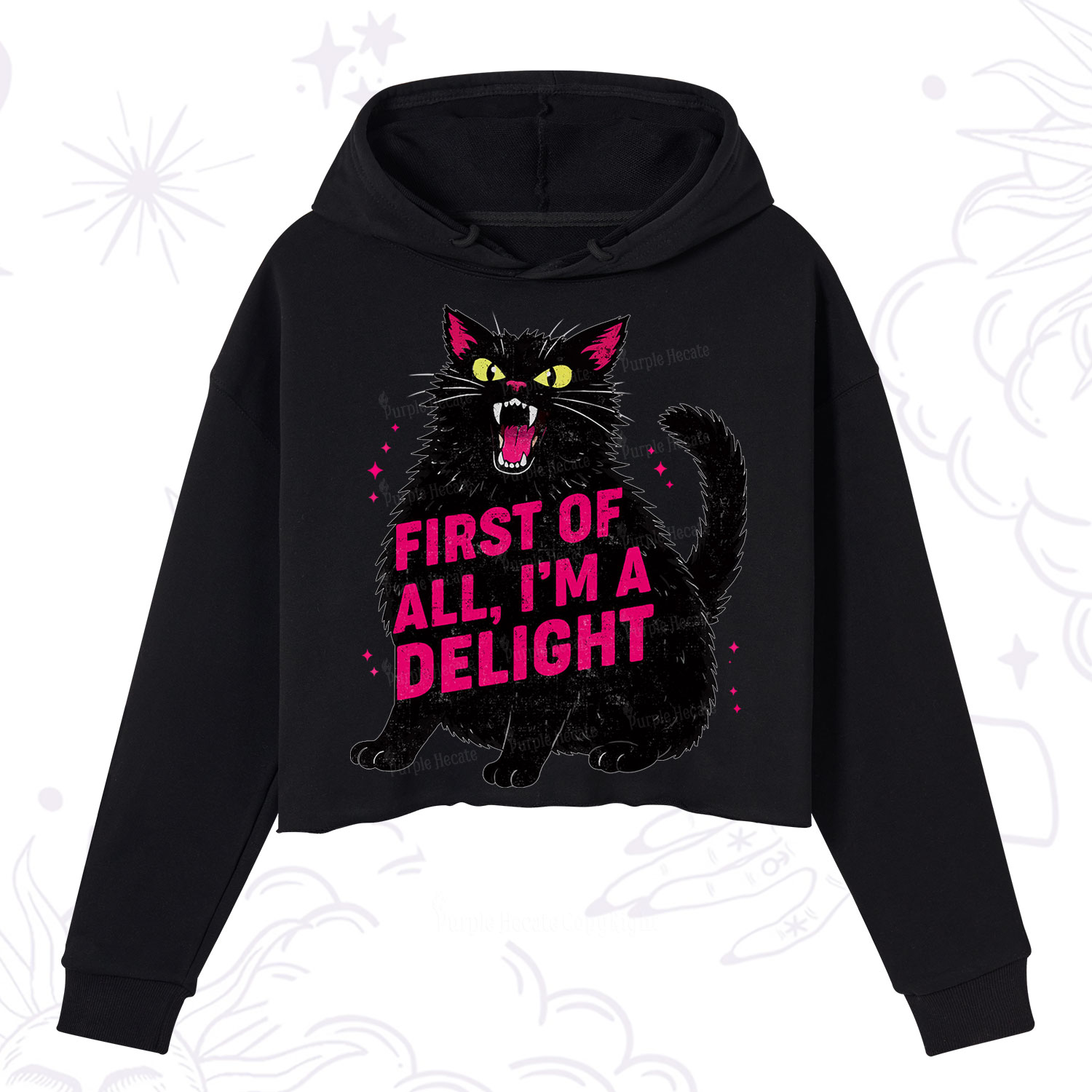 Purplehecate First Of All I'm A Delight Cat Crop Hoodie