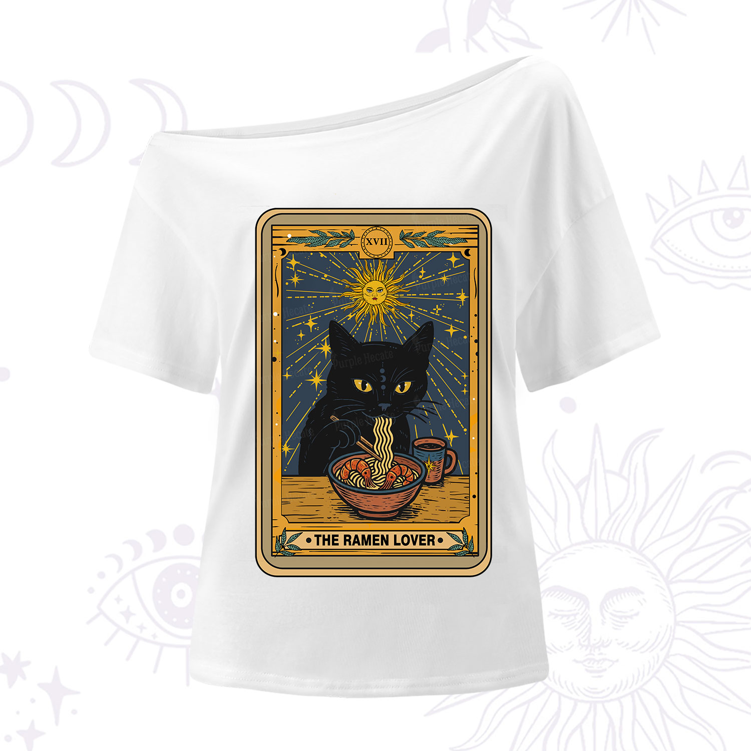 Purplehecate The Ramen Lover Cat Tarot One Shoulder T-Shirt