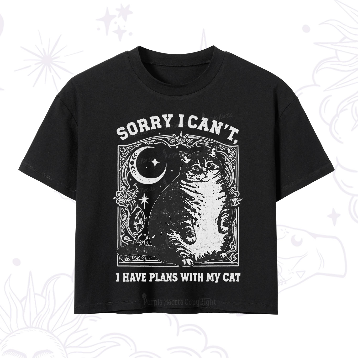 Purplehecate Sorry I Can't I Have Plans With My Cat Crop T-Shirt