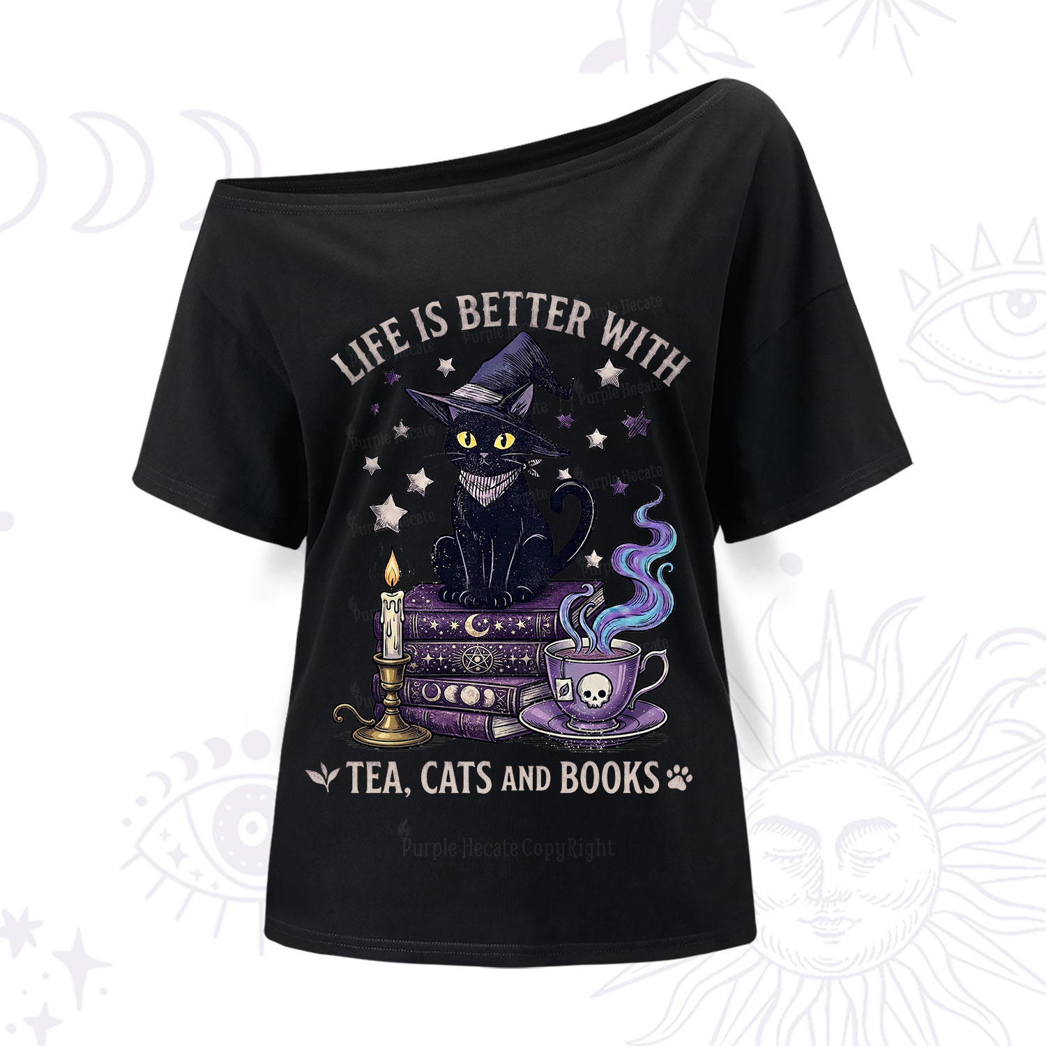 Purplehecate Life Is Better With Cats And Books One Shoulder T-Shirt