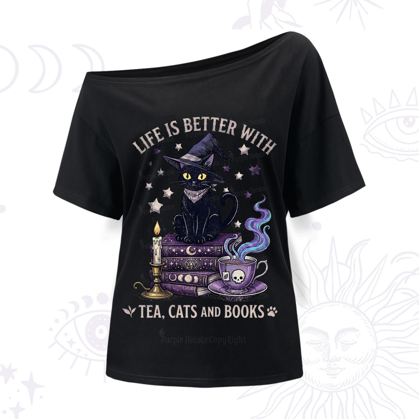 Purplehecate Life Is Better With Cats And Books One Shoulder T-Shirt