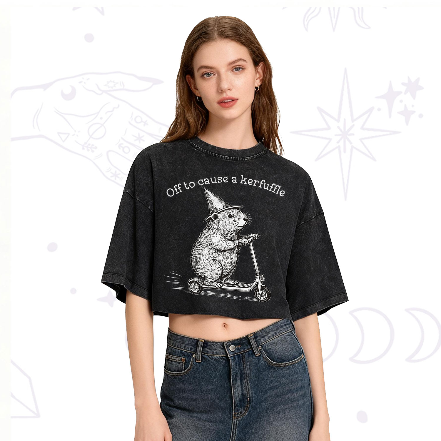 Purplehecate Off to Cause A Kerfuffle Washed Cropped T-Shirt
