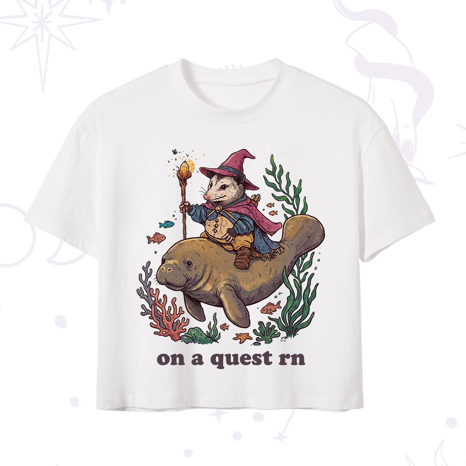 Purplehecate Opossum Wizard on Sea Quest Crop T-Shirt