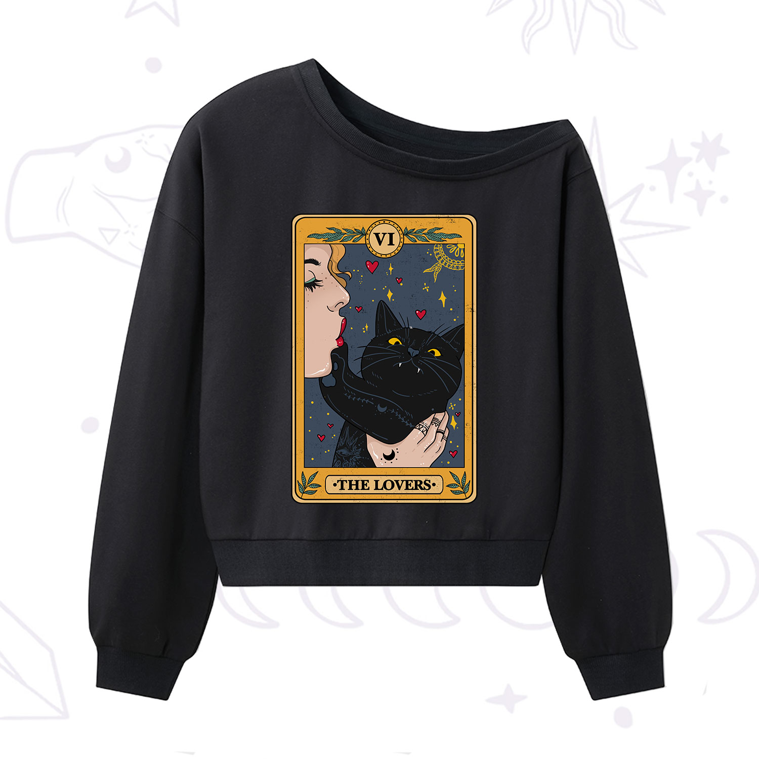 Purplehecate The Lovers Cat Tarot One Shoulder Sweatshirt
