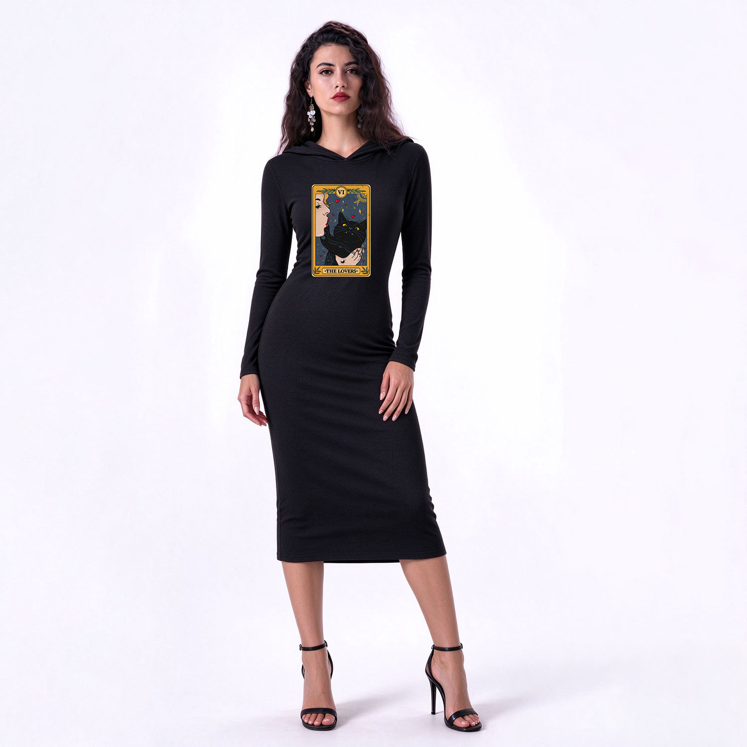 Purplehecate The Lovers Cat Tarot Hooded Knit Dress