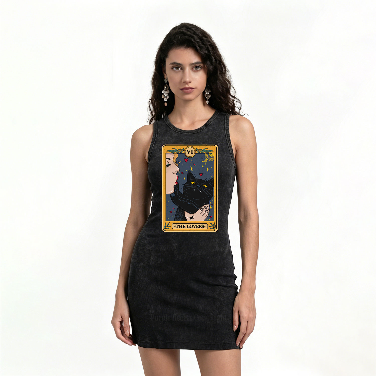 Purplehecate The Lovers Cat Tarot Vintage Bodycon Tank Dress