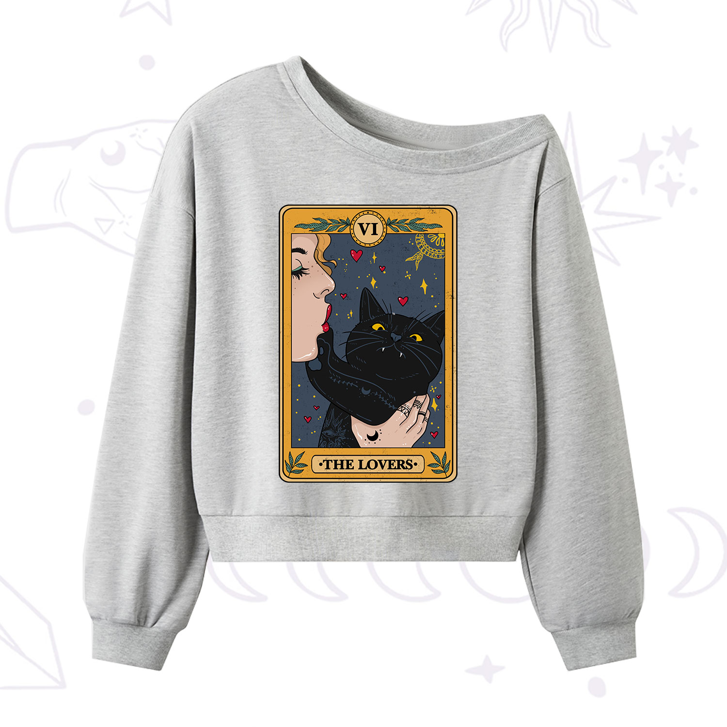 Purplehecate The Lovers Cat Tarot One Shoulder Sweatshirt
