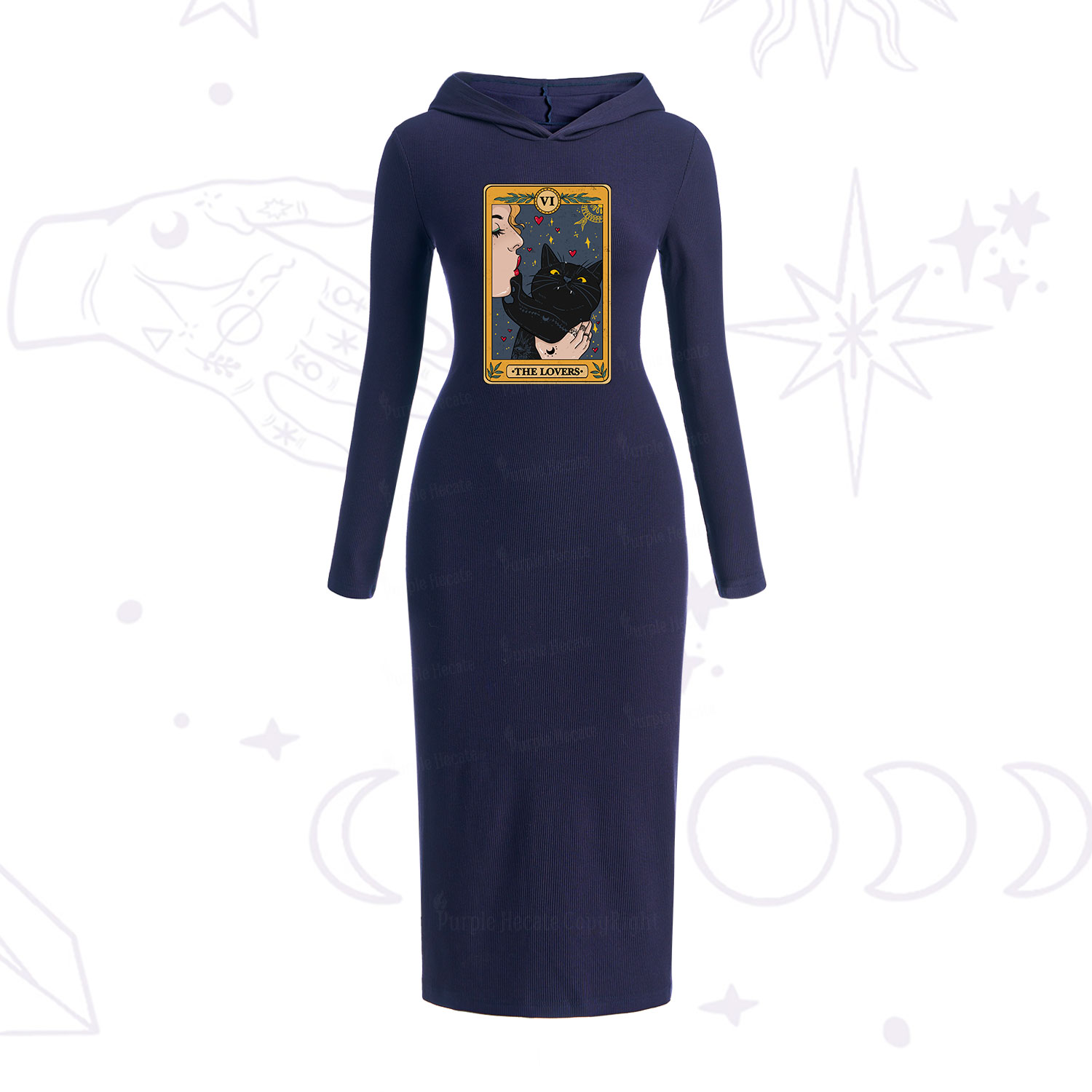 Purplehecate The Lovers Cat Tarot Hooded Knit Dress