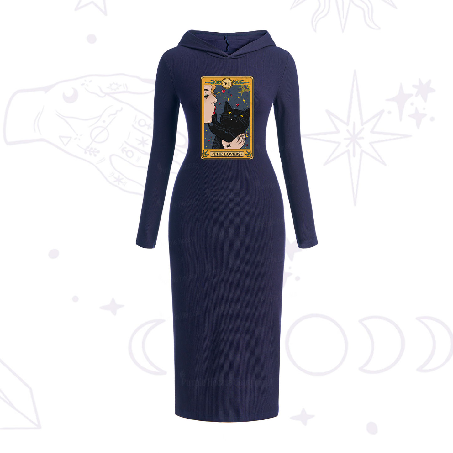 Purplehecate The Lovers Cat Tarot Hooded Knit Dress