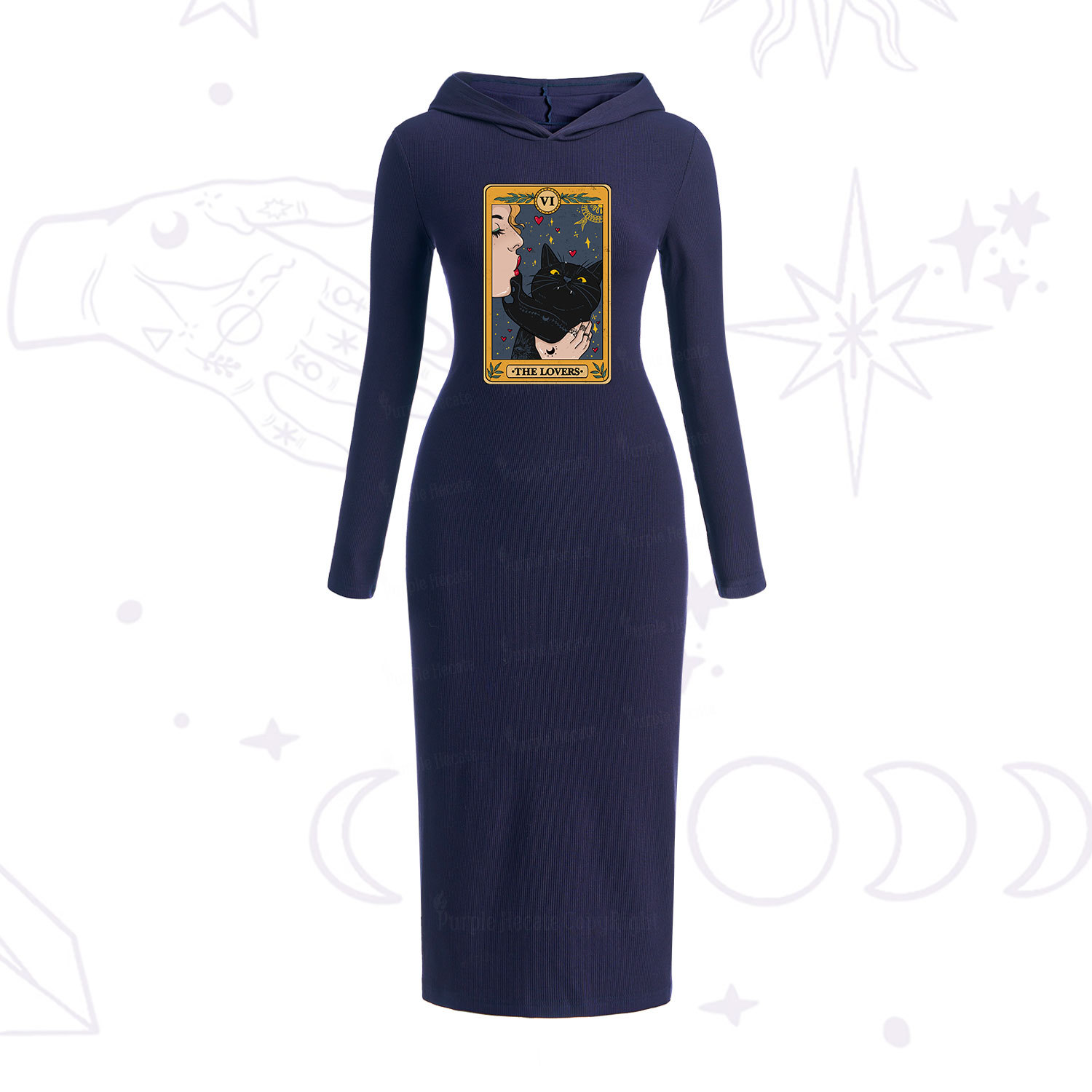 Purplehecate The Lovers Cat Tarot Hooded Knit Dress
