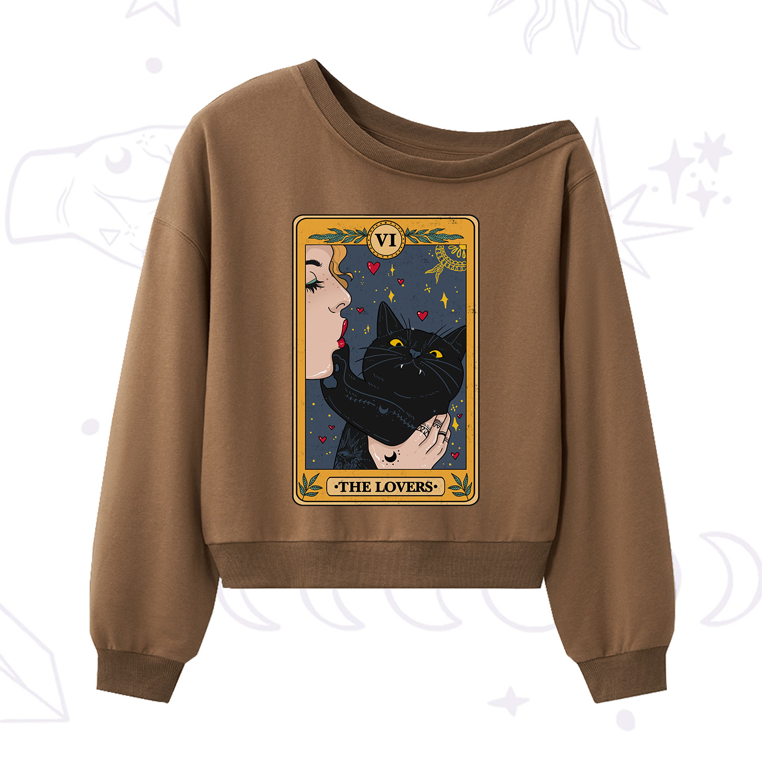 Purplehecate The Lovers Cat Tarot One Shoulder Sweatshirt