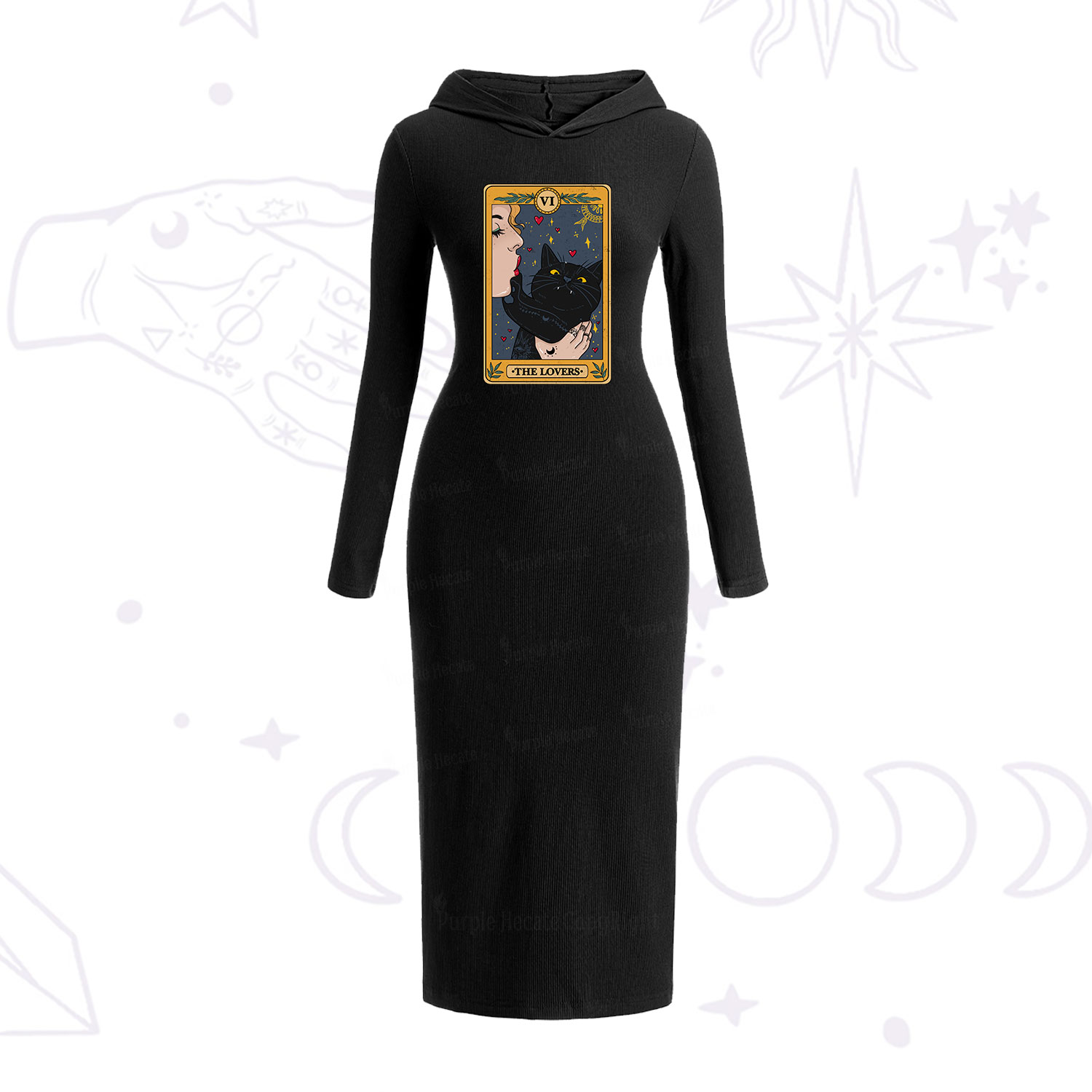 Purplehecate The Lovers Cat Tarot Hooded Knit Dress