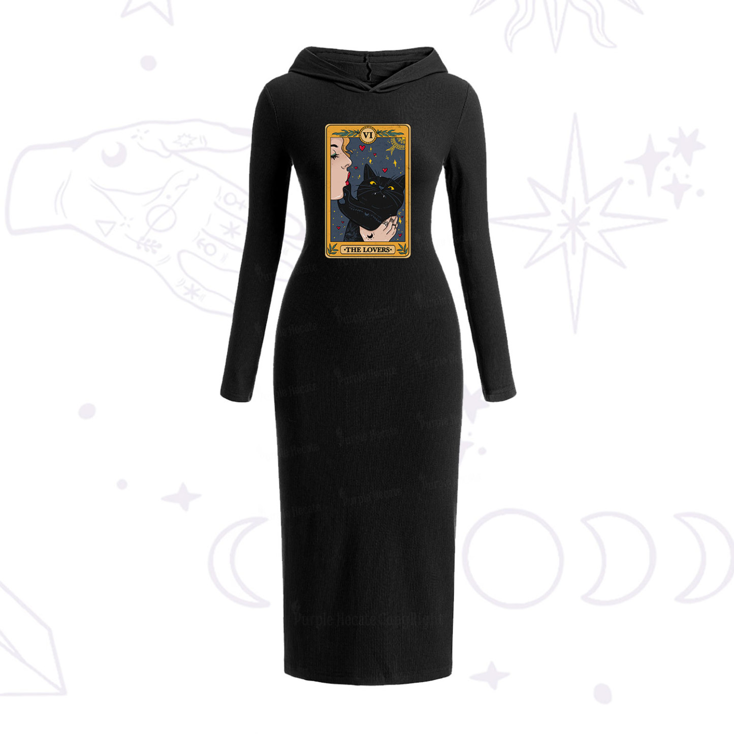 Purplehecate The Lovers Cat Tarot Hooded Knit Dress