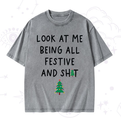Purplehecate Look At Me Being All Festive Christmas Washed T-Shirt