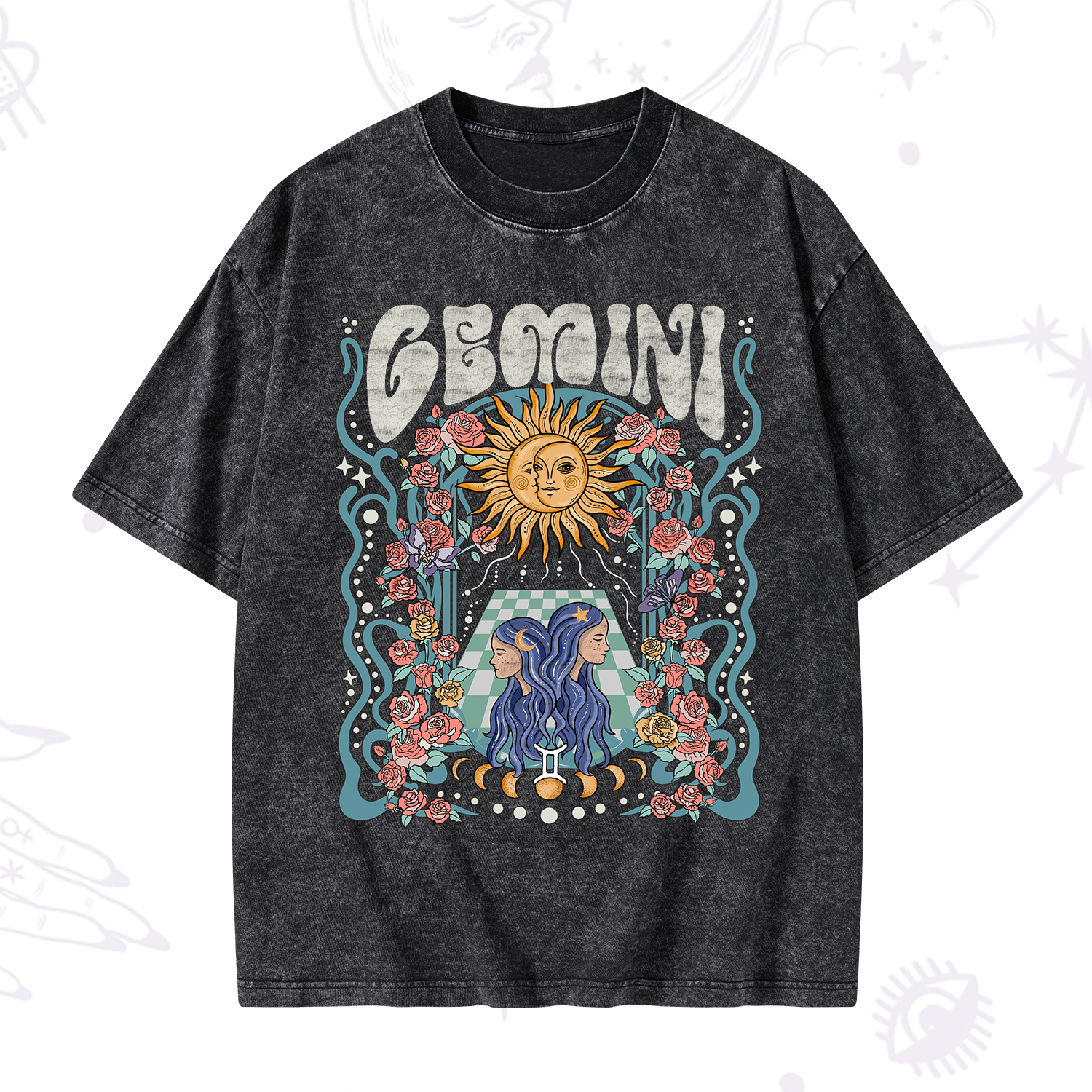 Purplehecate Gemini Spirit Zodiac Washed T-Shirt