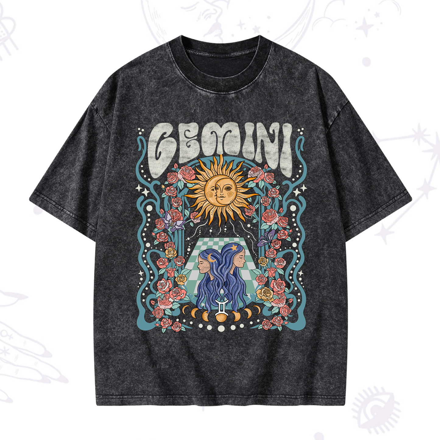 Magic Purplehecate Gemini Spirit Zodiac Washed T-Shirt