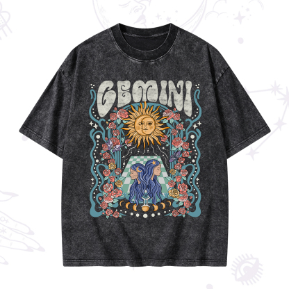 Purplehecate Gemini Spirit Zodiac Washed T-Shirt