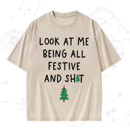 Purplehecate Look At Me Being All Festive Christmas Washed T-Shirt