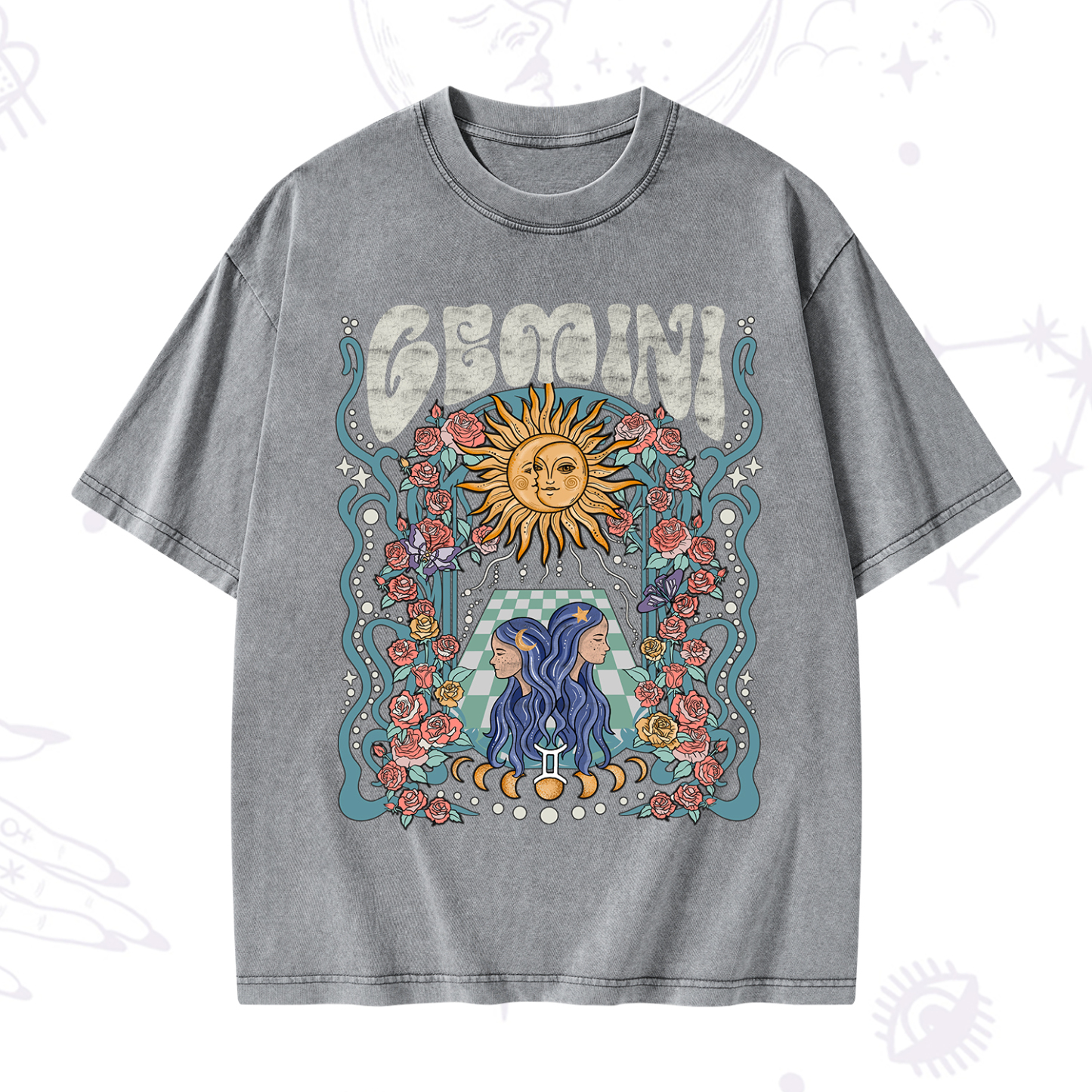 Purplehecate Gemini Spirit Zodiac Washed T-Shirt