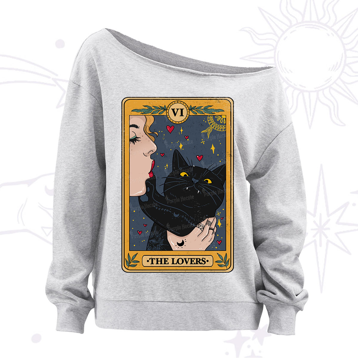 Purplehecate The Lovers Cat Tarot Off The Shoulder Sweatshirt
