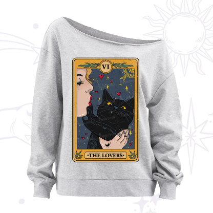 Purplehecate The Lovers Cat Tarot Off The Shoulder Sweatshirt