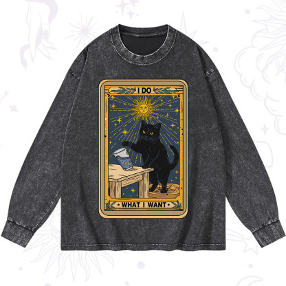 Purplehecate I Do What I Want Cats Washed Long Sleeve Shirt