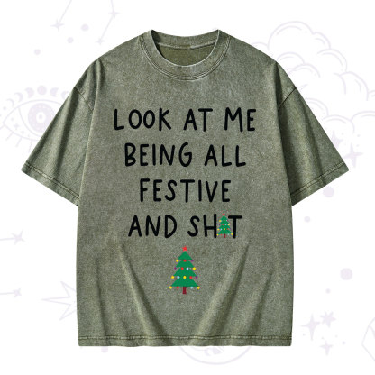 Purplehecate Look At Me Being All Festive Christmas Washed T-Shirt