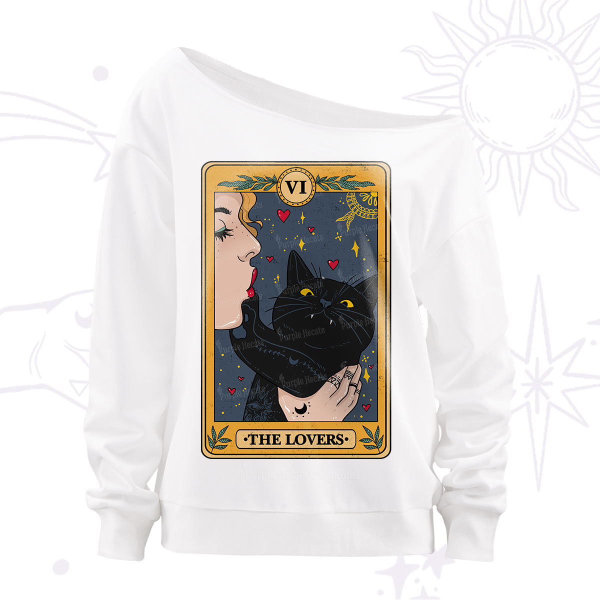 Purplehecate The Lovers Cat Tarot Off The Shoulder Sweatshirt