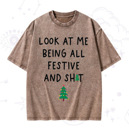 Purplehecate Look At Me Being All Festive Christmas Washed T-Shirt