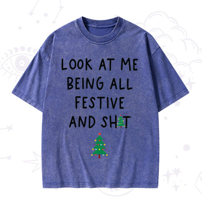 Purplehecate Look At Me Being All Festive Christmas Washed T-Shirt