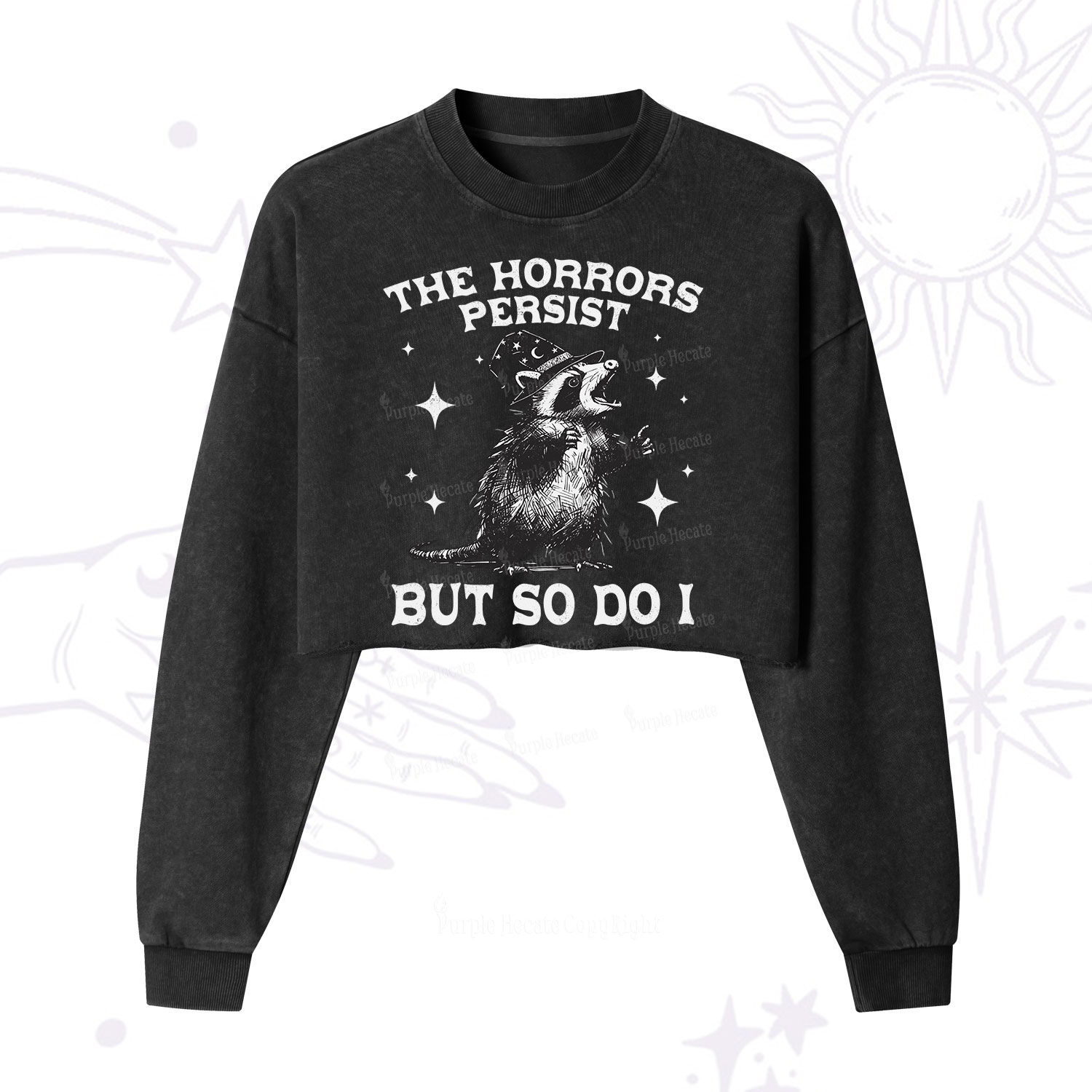 Purplehecate The Horrors Persist But So Do I Cropped Washed Sweatshirt