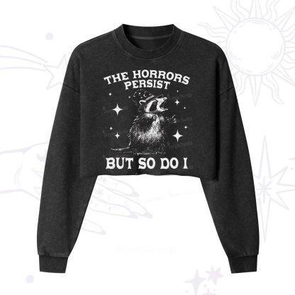 Purplehecate The Horrors Persist But So Do I Cropped Washed Sweatshirt