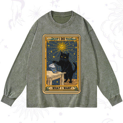 Purplehecate I Do What I Want Cats Washed Long Sleeve Shirt