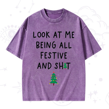 Purplehecate Look At Me Being All Festive Christmas Washed T-Shirt