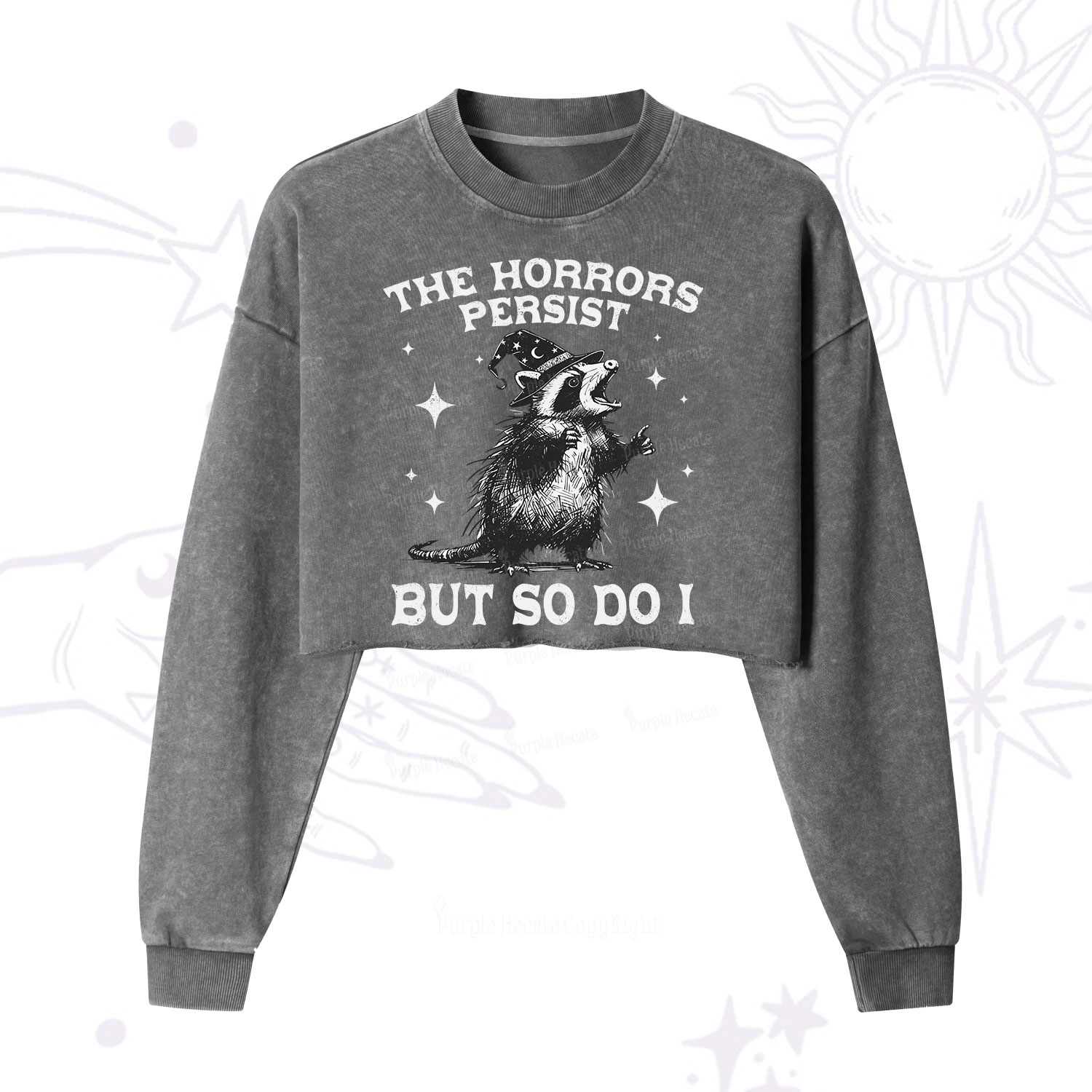 Purplehecate The Horrors Persist But So Do I Cropped Washed Sweatshirt