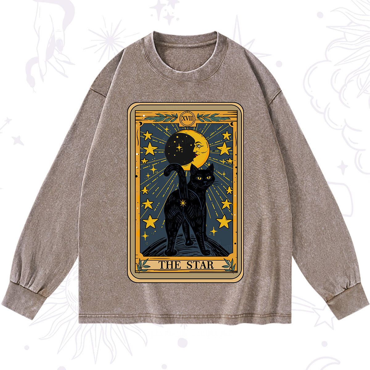Purplehecate The Star Tarot Cat Washed Long Sleeve Shirt