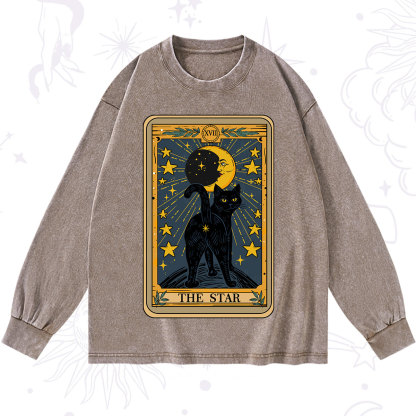 Purplehecate The Star Tarot Cat Washed Long Sleeve Shirt