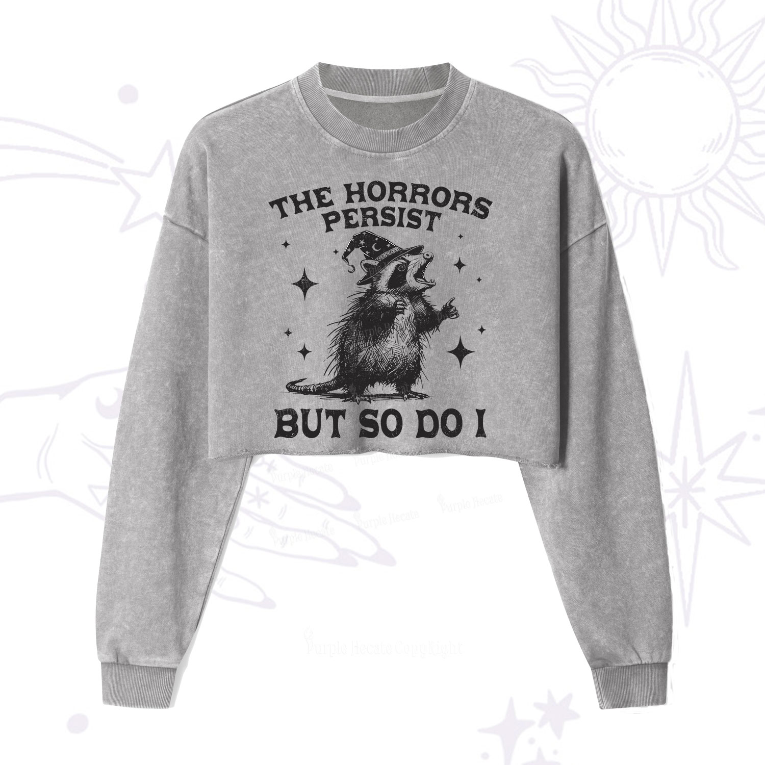 Purplehecate The Horrors Persist But So Do I Cropped Washed Sweatshirt