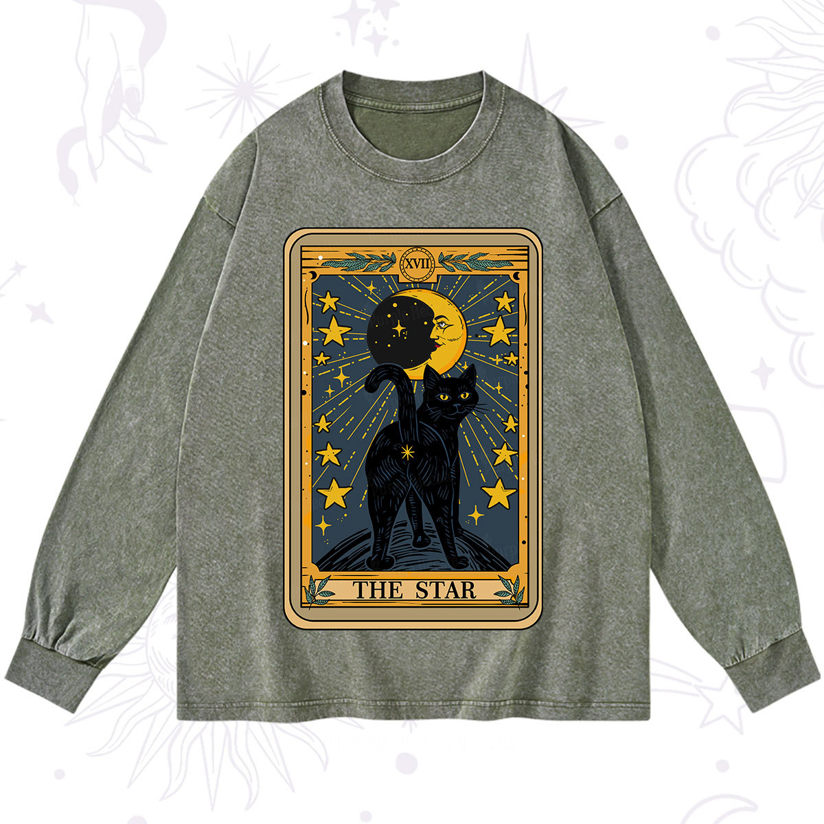 Purplehecate The Star Tarot Cat Washed Long Sleeve Shirt