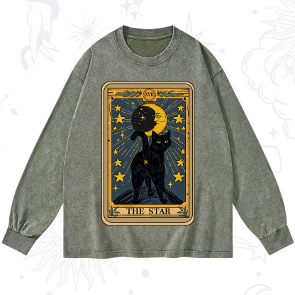 Purplehecate The Star Tarot Cat Washed Long Sleeve Shirt