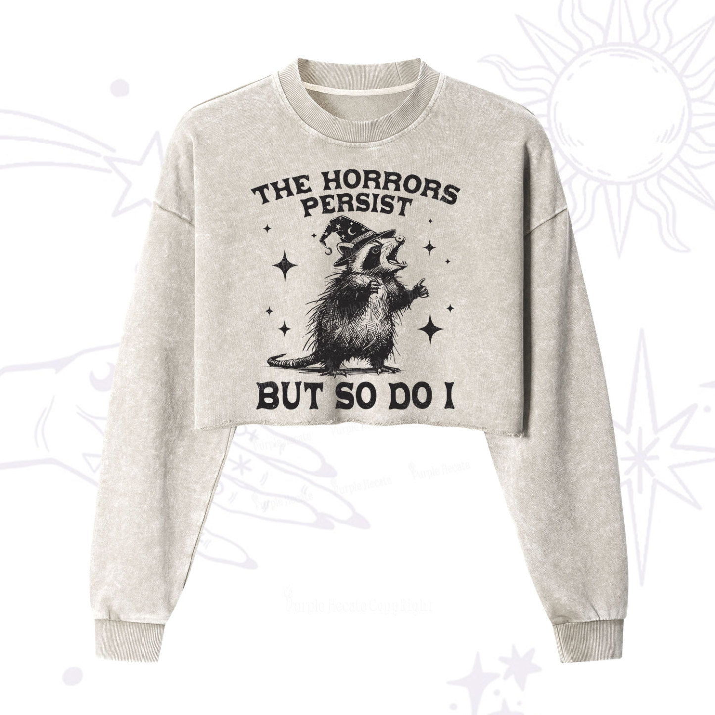 Purplehecate The Horrors Persist But So Do I Cropped Washed Sweatshirt