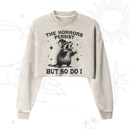 Purplehecate The Horrors Persist But So Do I Cropped Washed Sweatshirt