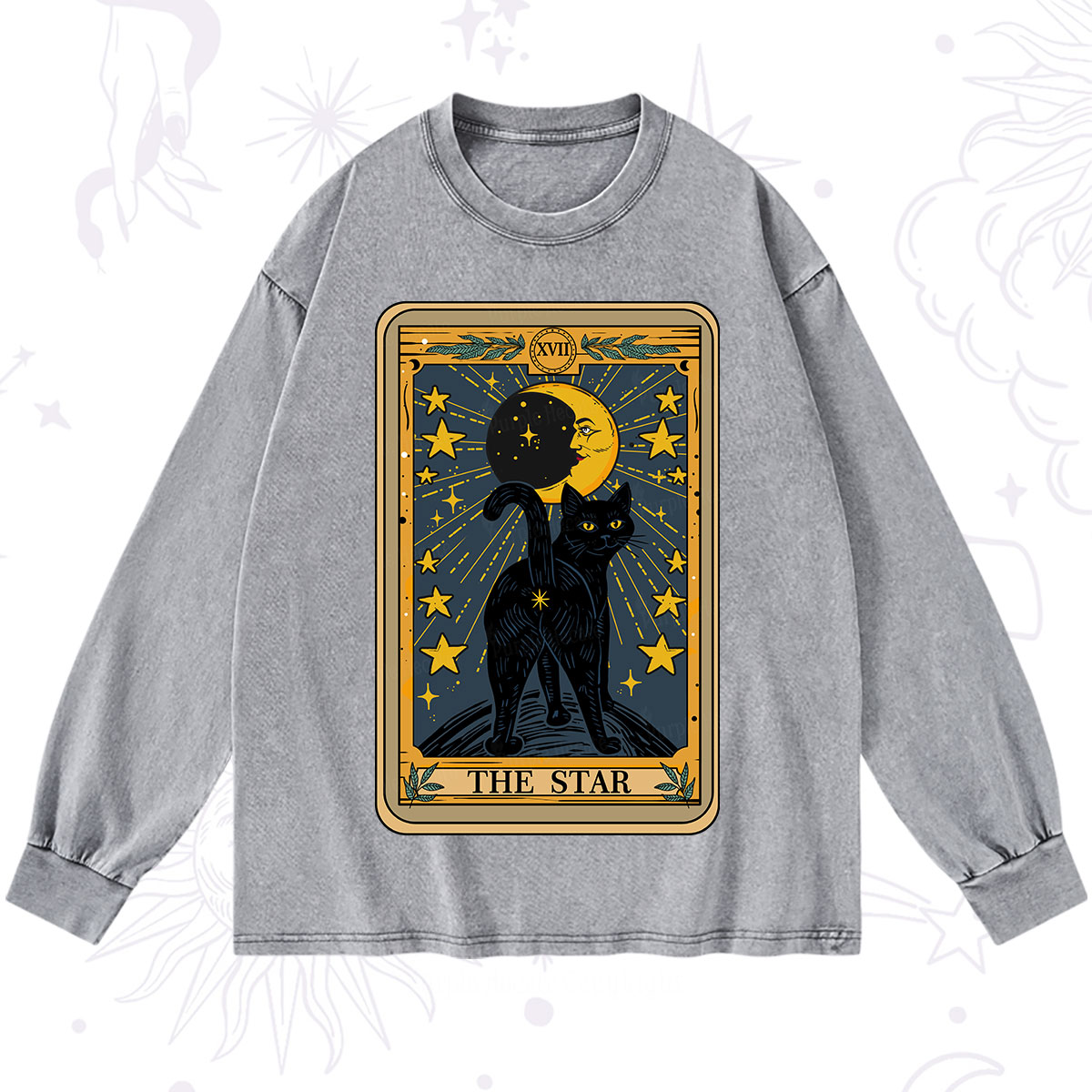 Purplehecate The Star Tarot Cat Washed Long Sleeve Shirt