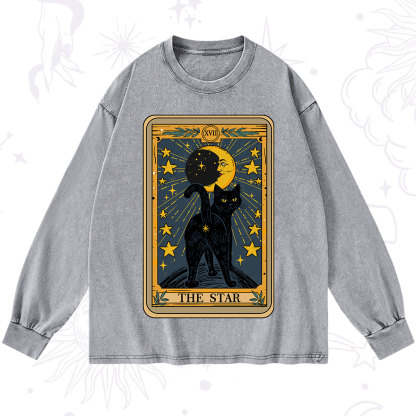 Purplehecate The Star Tarot Cat Washed Long Sleeve Shirt