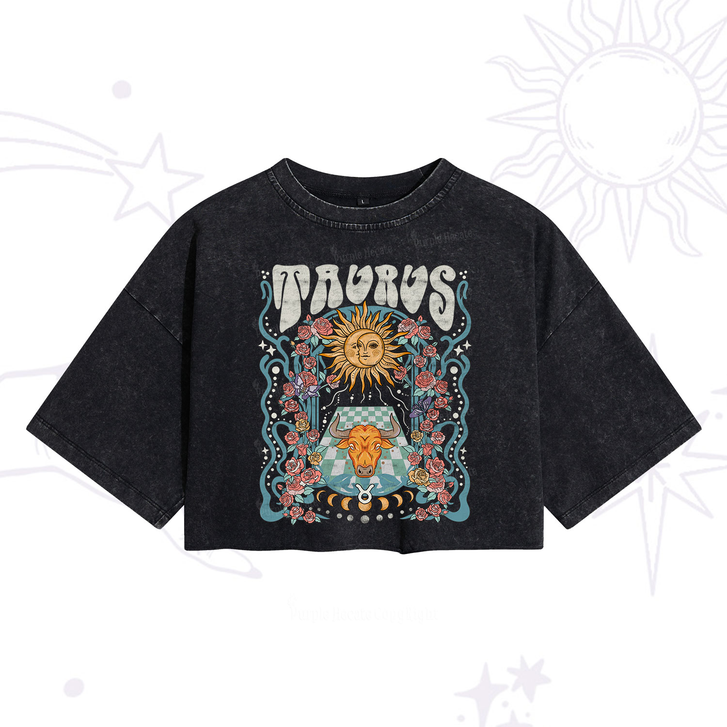 Purplehecate Taurus Spirit Zodiac Washed Cropped T-Shirt